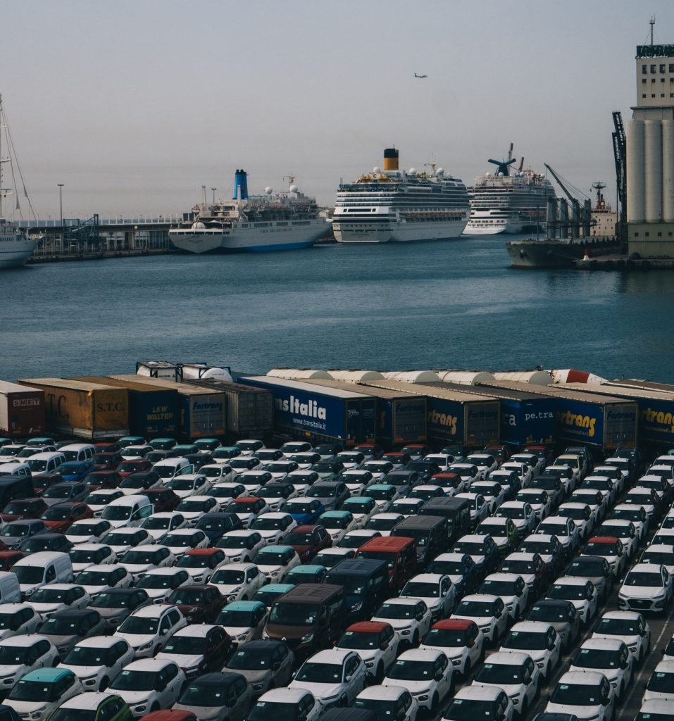 Cars lined up in a cargo terminal