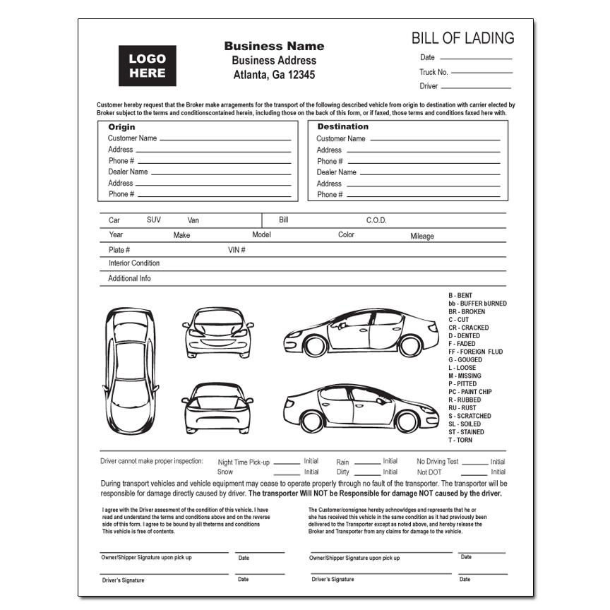 sample bill of lading