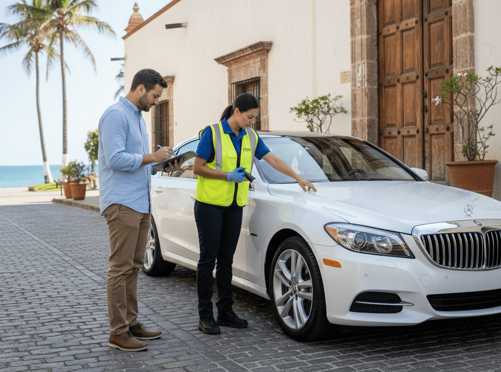 Inspecting car at delivery