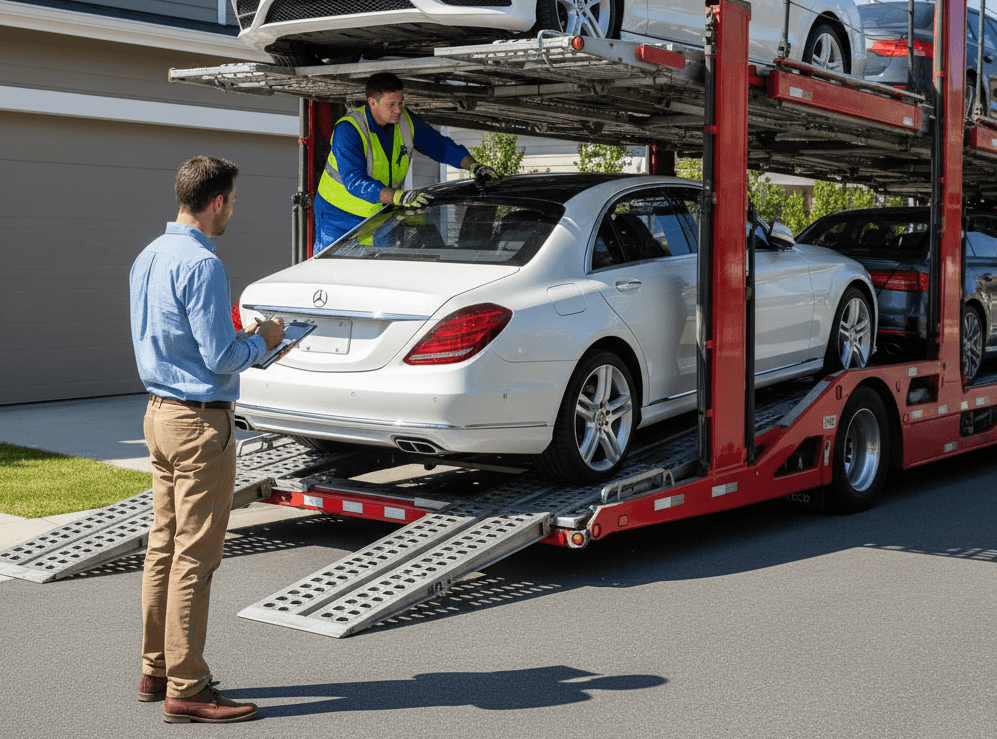 Inspecting car at pickup